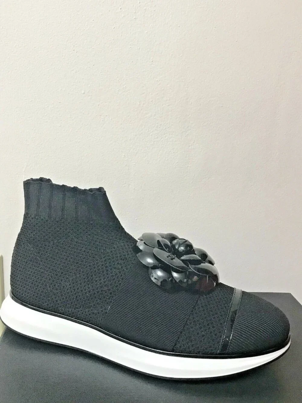CHANEL Sock Sneakers with Camellia, 37.5